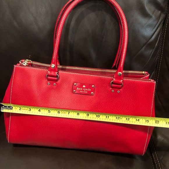 W KATE SPADE Large Red Leather Tote Briefcase Shoulder Bag with Three Sections - Picture 8 of 14